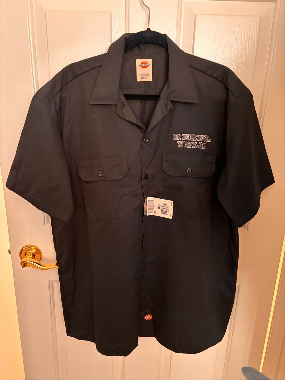 Dickies Black Short-Sleeve Button-Down Work Shirt with Rebel Yell Embroidery